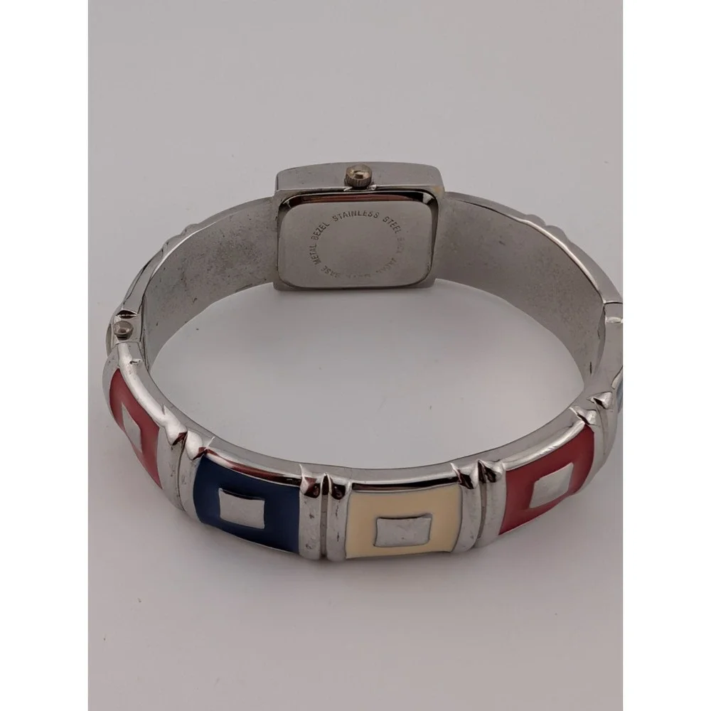 Alex L Watch Women 19mm Case Red White And Blue‎ Enamel Bangle- New Battery